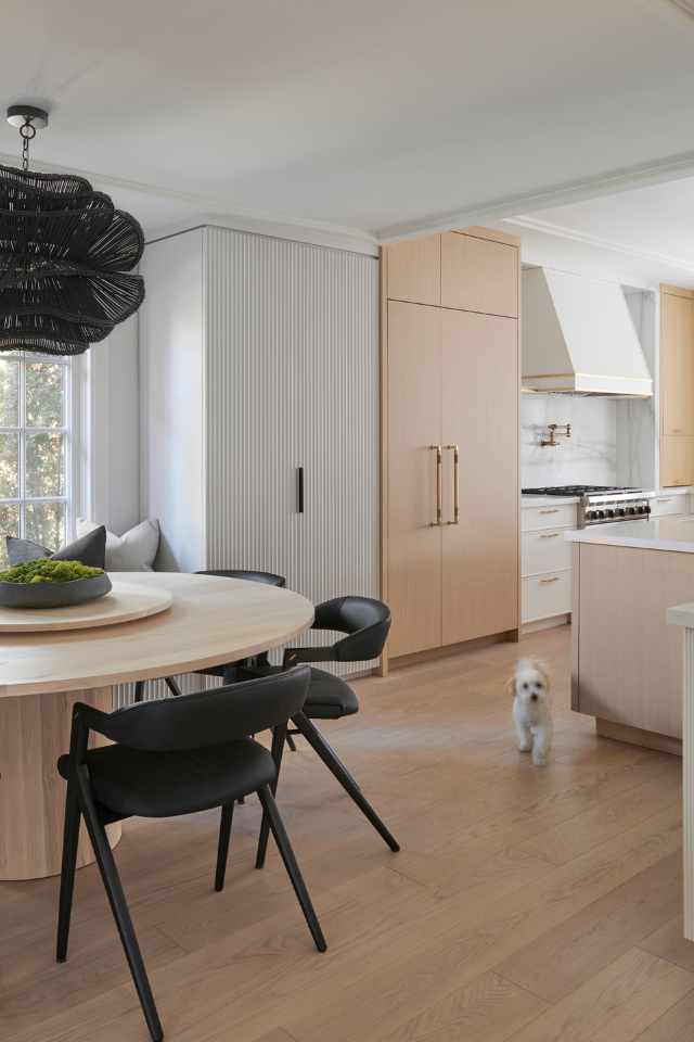 all natural kitchen with breakfast nook and custom built wood cabinetry